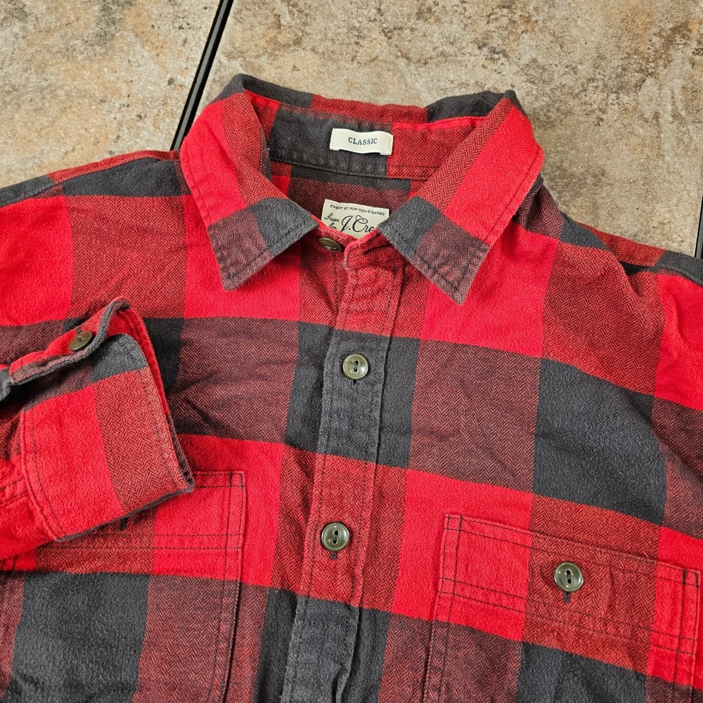 J Crew Classic Red Black Buffalo Plaid Flannel‎ Shirt Men's Medium Cotton
